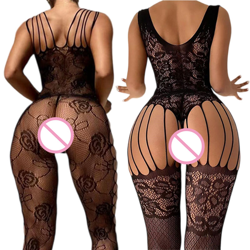Fishnet Stocking Women - Czarne bez krocza miękkie rozciągliwe bodystocking